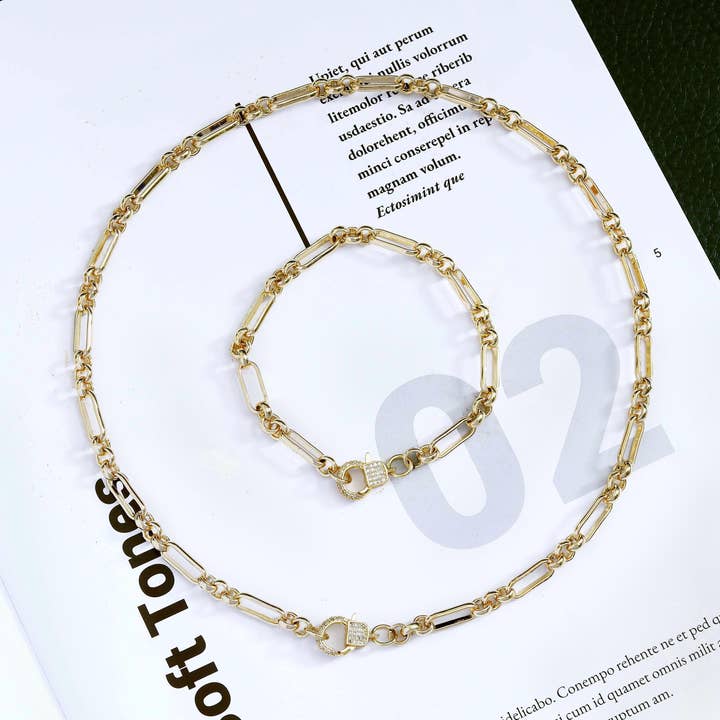 BestBeads&Beyond - Wholesale Link & Chain Necklace - 18k Gold Mixed Paperclip Chain Necklace/Bracelet, sku#CL120