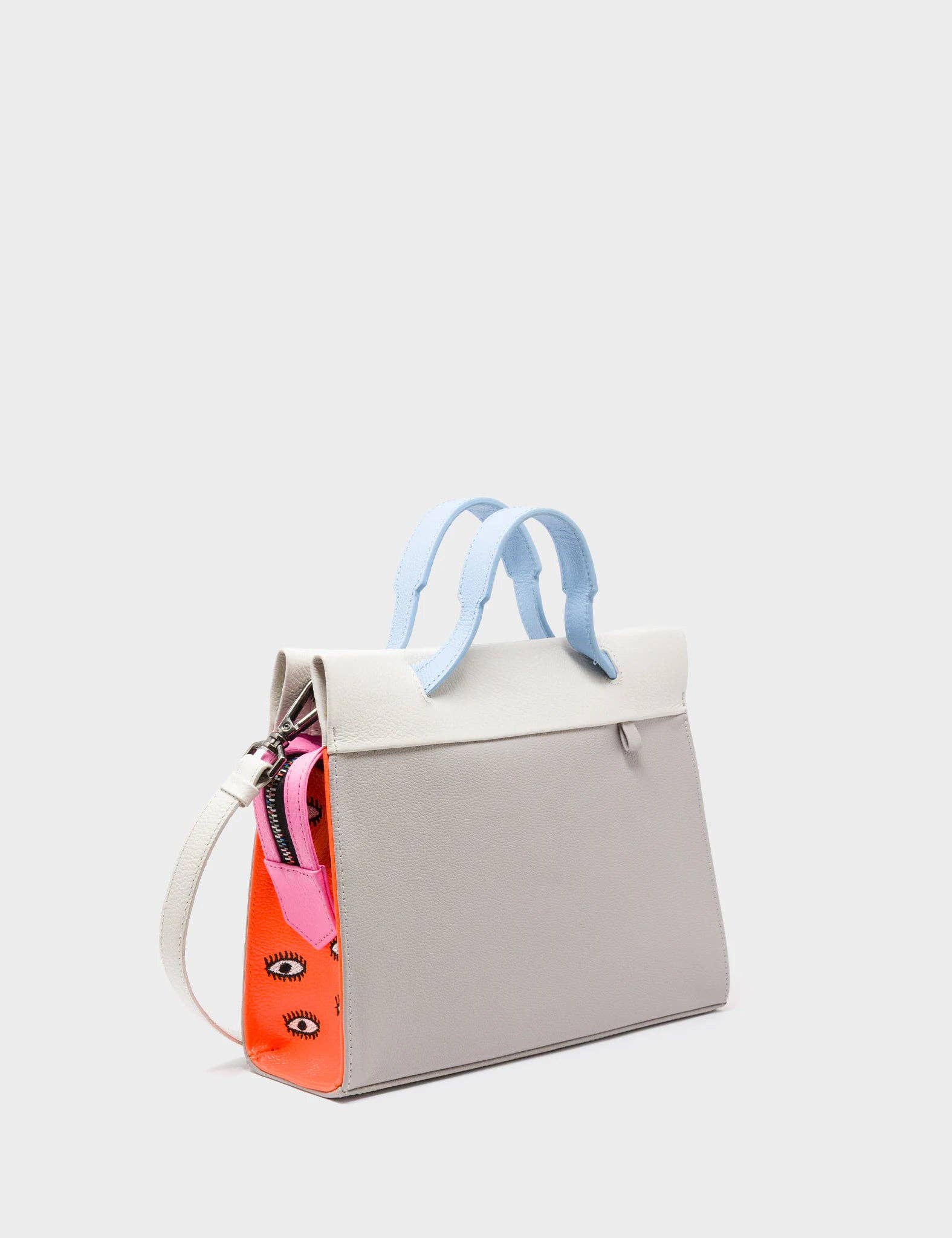 Min & Mon – wholesale Crossbody bag – Women's – Vali Crossbody Small Gray Leather Bag - All Over Eyes Embroidery1