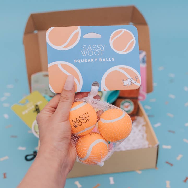 SASSY WOOF - Wholesale Pet Squeaky Toy - Dog - Squeaky Tennis Balls (3 Pack)