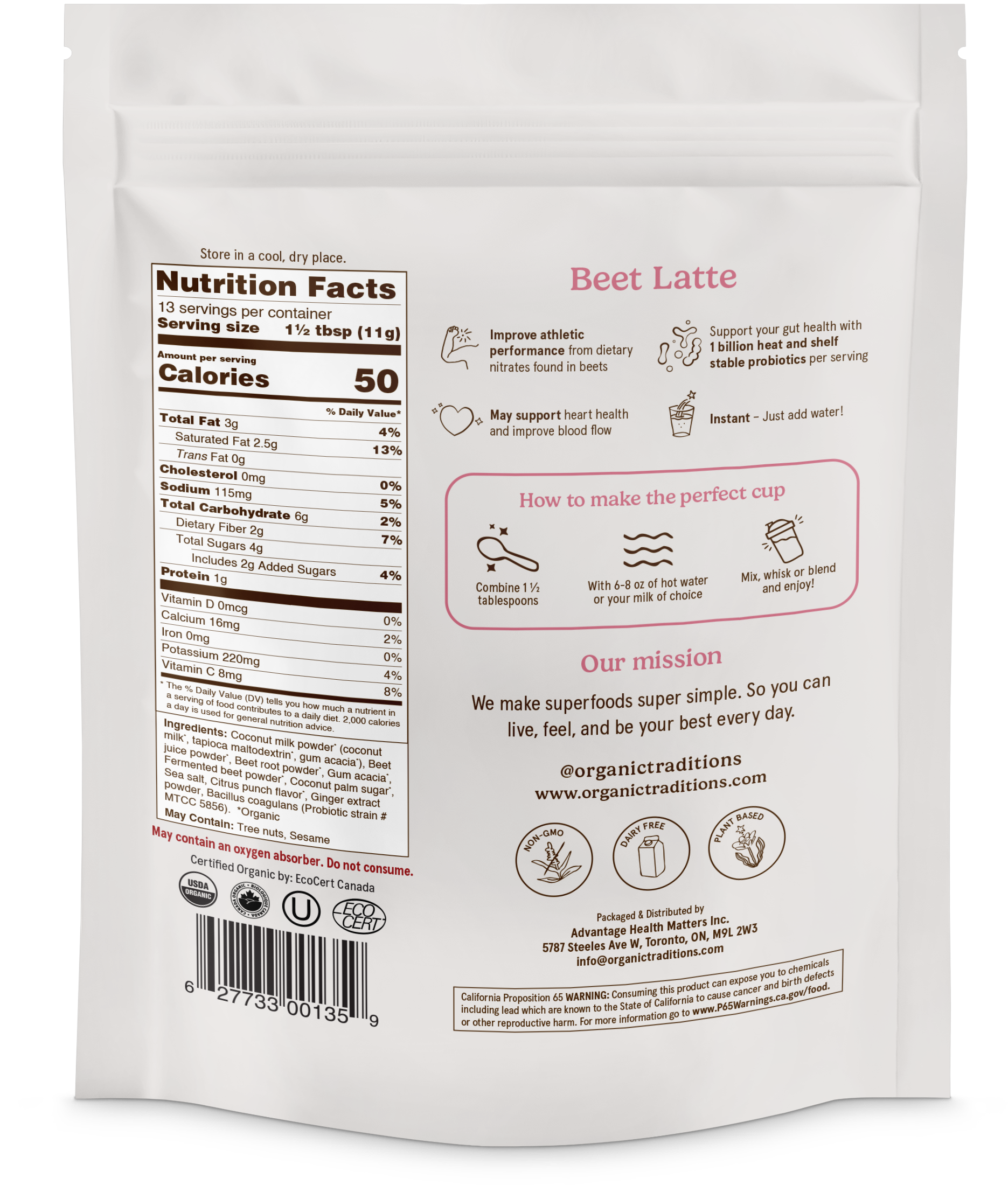 Organic Traditions - Wholesale Powdered Health Drink - Beet Latte with Fermented Beet and Probiotics 5.3oz1