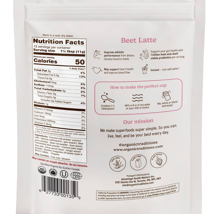 Organic Traditions - Wholesale Powdered Health Drink - Beet Latte with Fermented Beet and Probiotics 5.3oz1