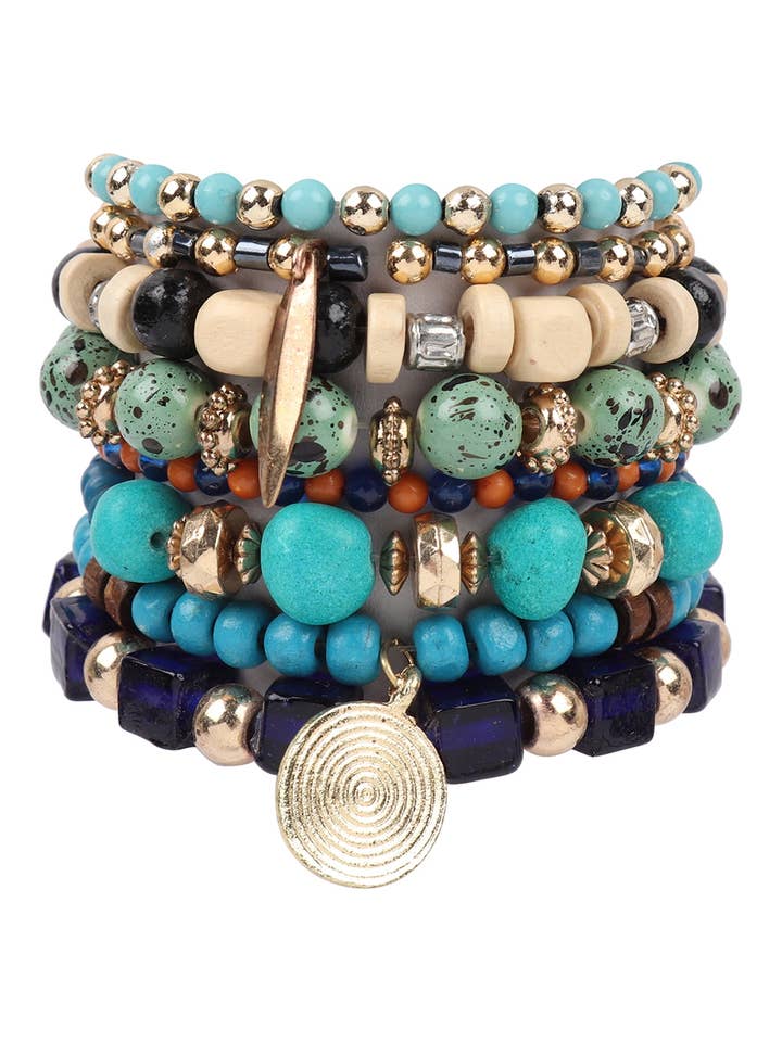 Charm Mix Beads With Disk Pendant Bracelet for wholesale by MYS Wholesale Inc