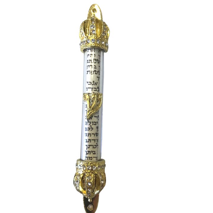 3 Arches USA - Wholesale Wall Accent - Royal Gold Crown Mezuzah with Gemstones and Scroll Insert
