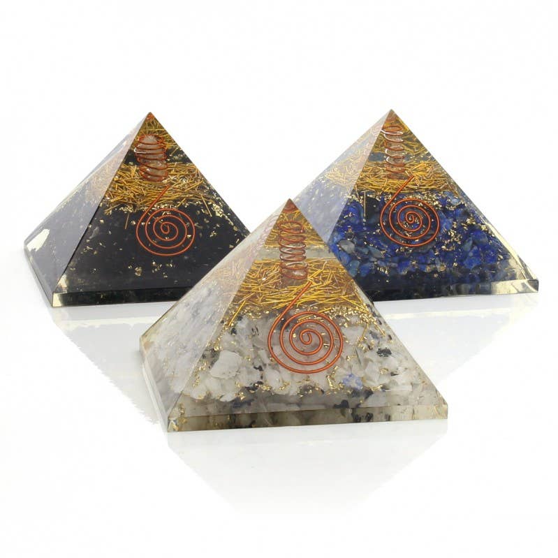 UniArt - Vendita all'ingrosso Pietra/cristallo spirituale - Piramide di Orgonite con Aste Dorate e Pietre Naturali2