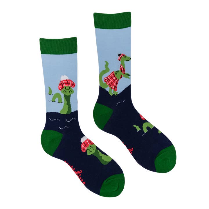 BLUE Loch Ness Monster Socks - Nessie for wholesale on Faire1