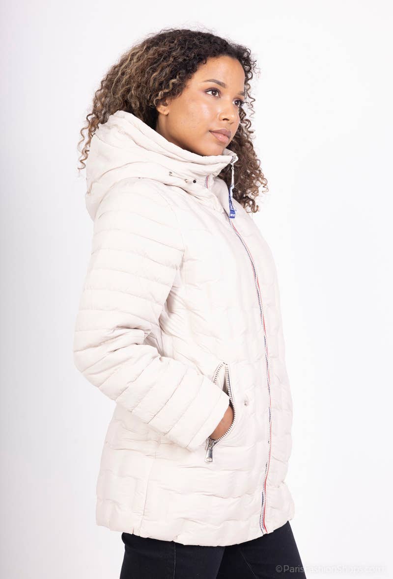 Saturne Paris - BIG SIZE EXCLUSIVE - Wholesale Puffer Jacket - Women's - TG356W41 Ecru Reversible Down Jacket, M to 5XL3