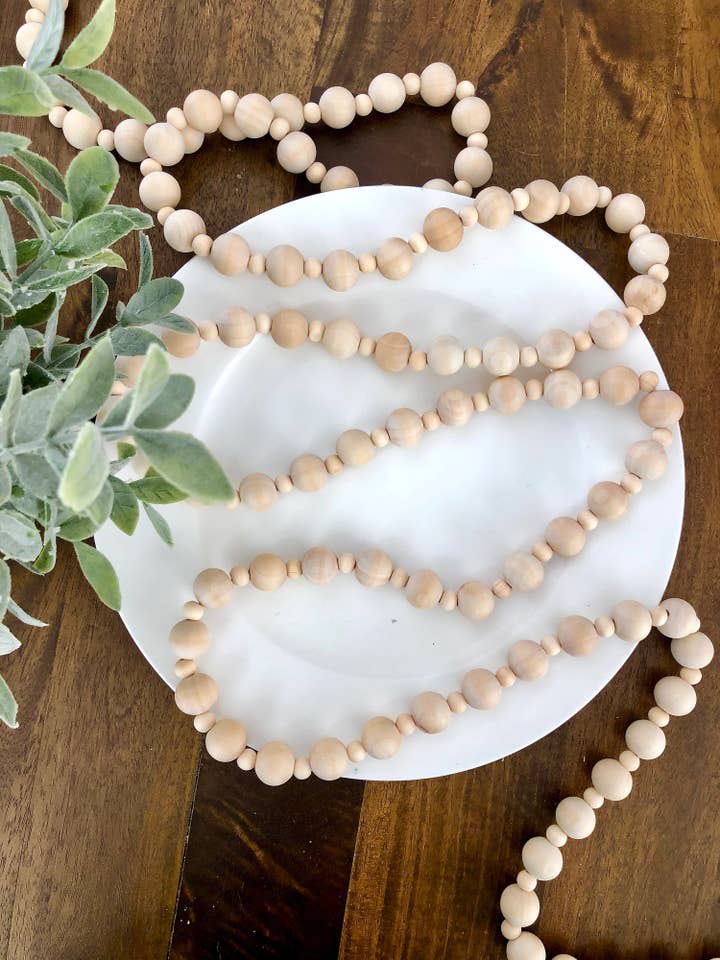 Wood bead garland, ten feet long - Style 2 for wholesale by Shop Cocobee