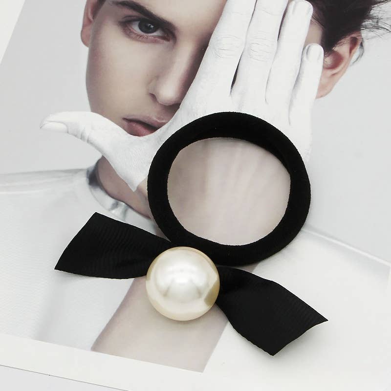 ACCITY - Wholesale Scrunchie - Women's - Pearl Lace Houndstooth Bow Hair Tie_CWAHA080491