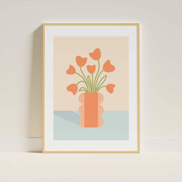 Art Print | Vase of Tulips 11"x14" | Original Illustration for wholesale by Line & Kind Paper Co.
