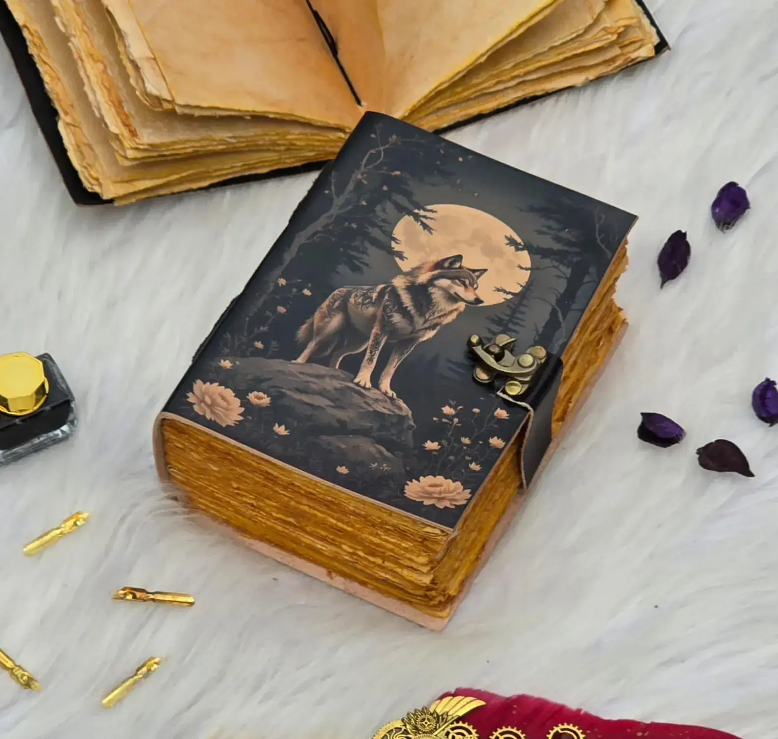 MNM HANDICRAFTS - Wholesale Journal/Diary - Lunar Wolf & Moon Grimoire Blank Spell Book of shadows 1