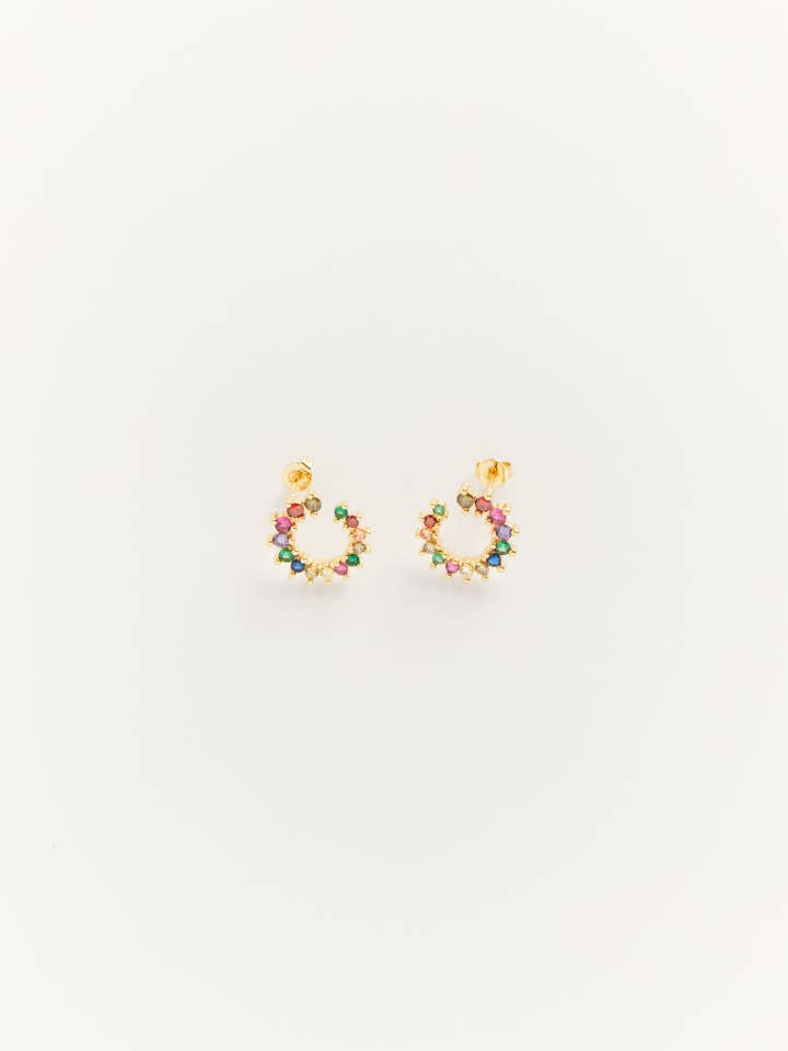 Brincos June - brincos arredondados gráficos com pedras coloridas por atacado de Palas