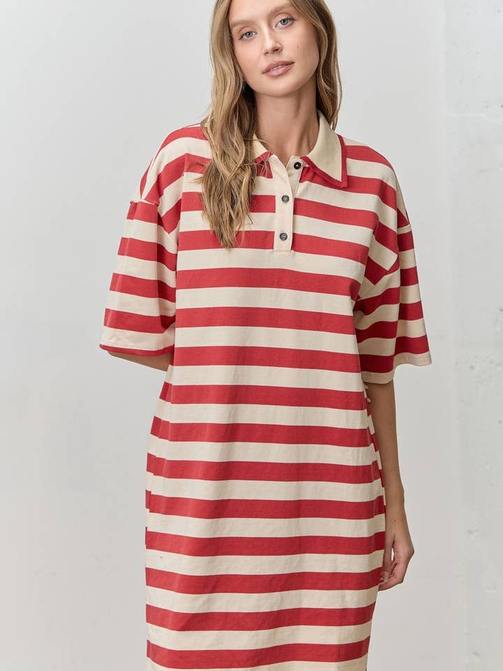 Vestido tipo polo a rayas de gran tamaño para venta al por mayor de Polagram by Wellmade USA