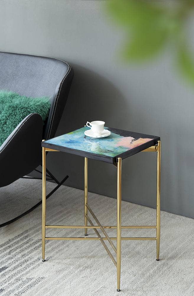 A&B Home Group Inc. - Wholesale Side Table - D15.5x26" Vibrant Aurora Resin Side Table - Gold/Multicolor0