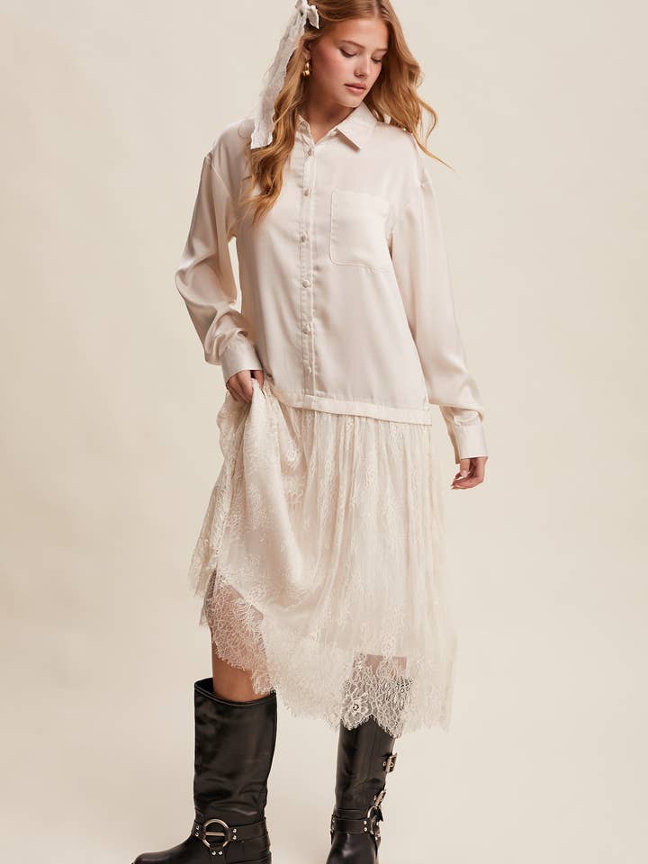 Lace Midi Skirt with Satin Top LD1457 for wholesale by Listicle