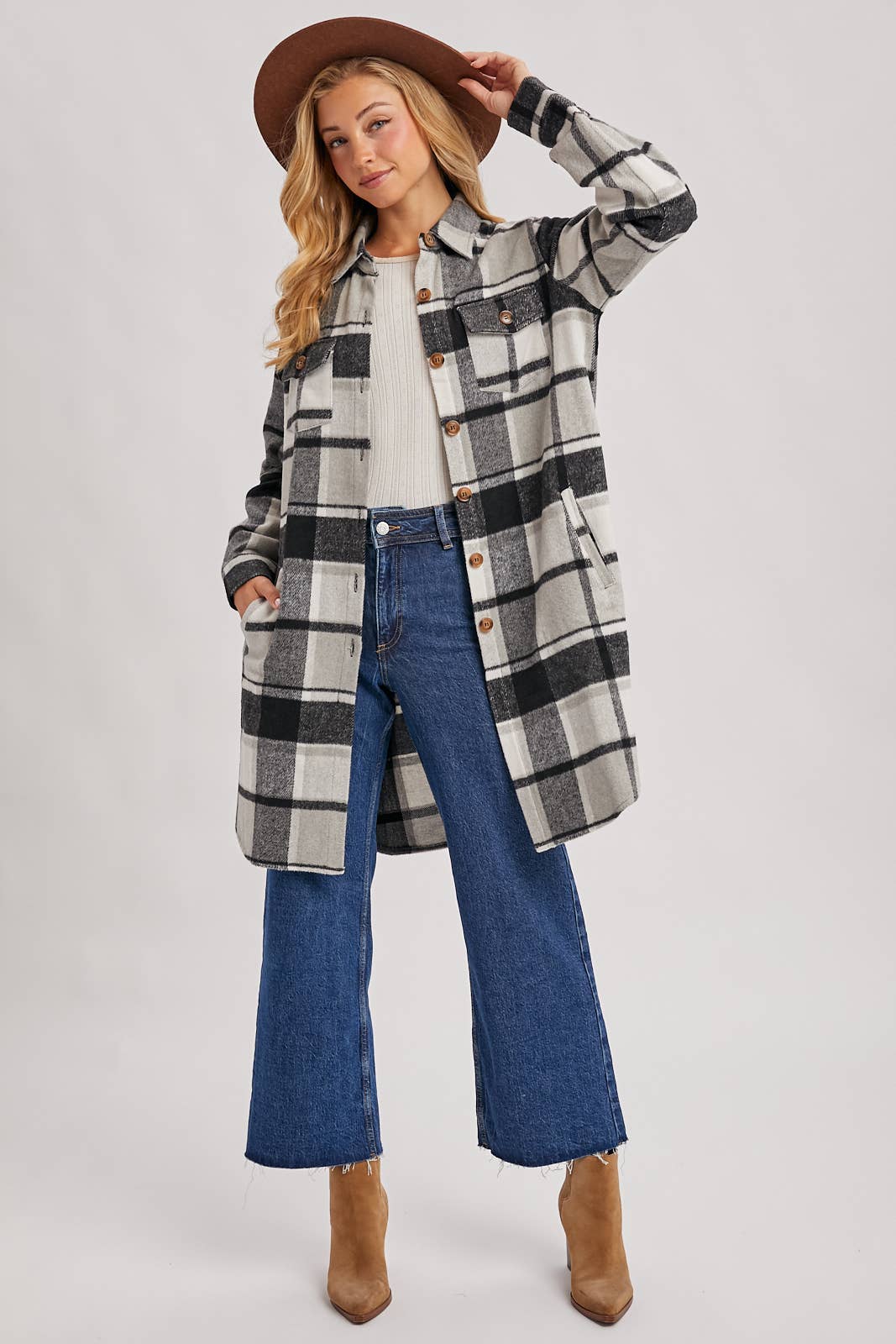 Bluivy – Engroshandel Skjortejakke/shacket – til kvinder – FLANNEL PLAID LANGLINE SHACKET28