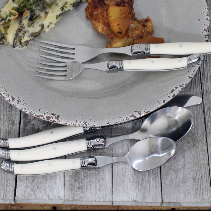 French Home - Wholesale Flatware Set - Laguiole 20-Piece Stainless Steel Flatware Set, Faux Ivory