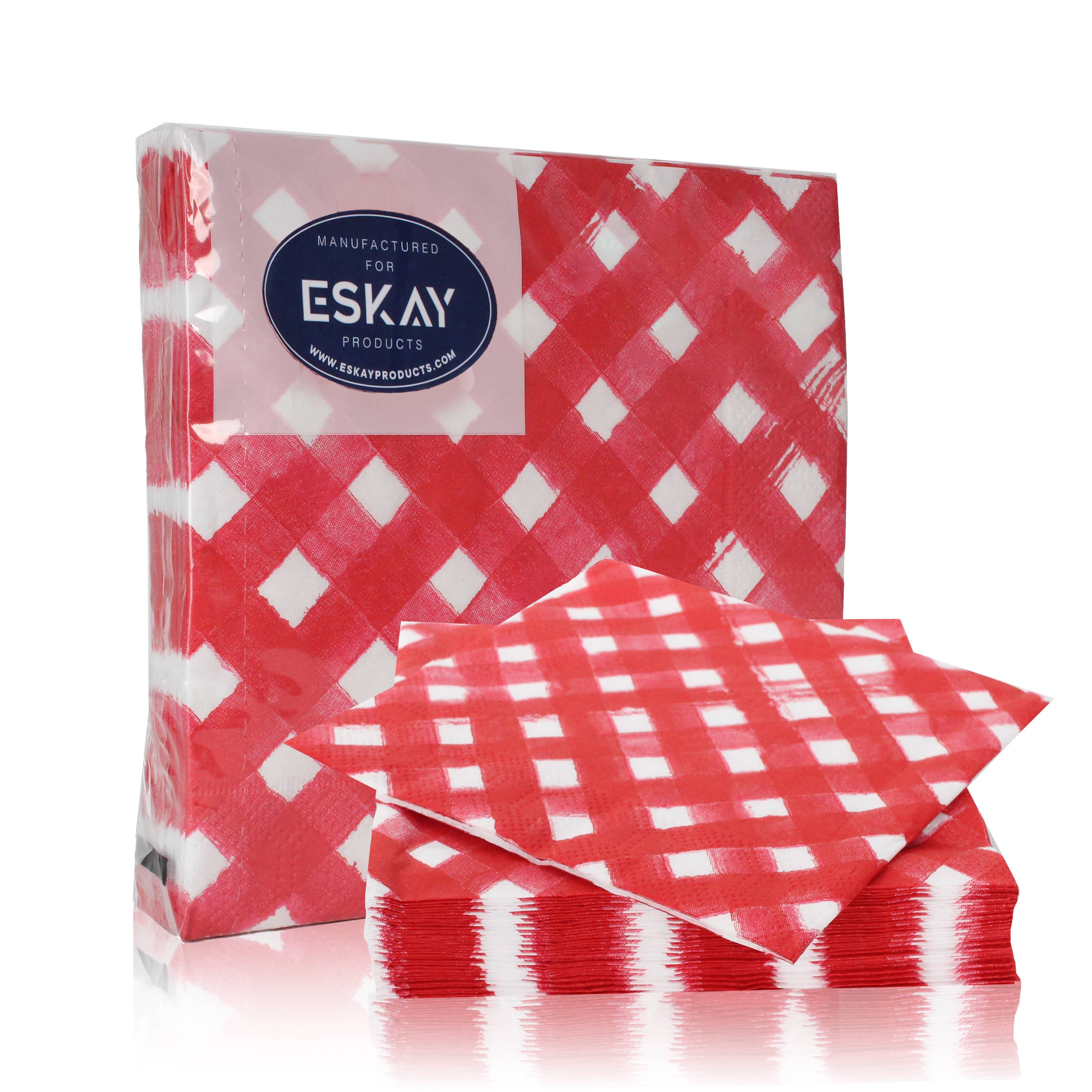 ESKAY Products - Wholesale Disposable Napkin - Red Checks Paper Cocktail Beverage Napkins | 20 Count1