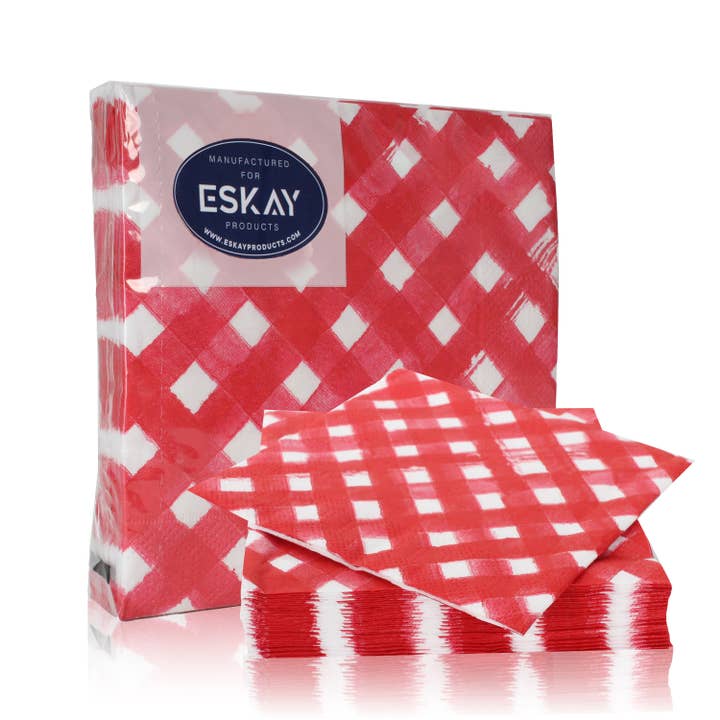 ESKAY Products - Wholesale Disposable Napkin - Red Checks Paper Cocktail Beverage Napkins | 20 Count1