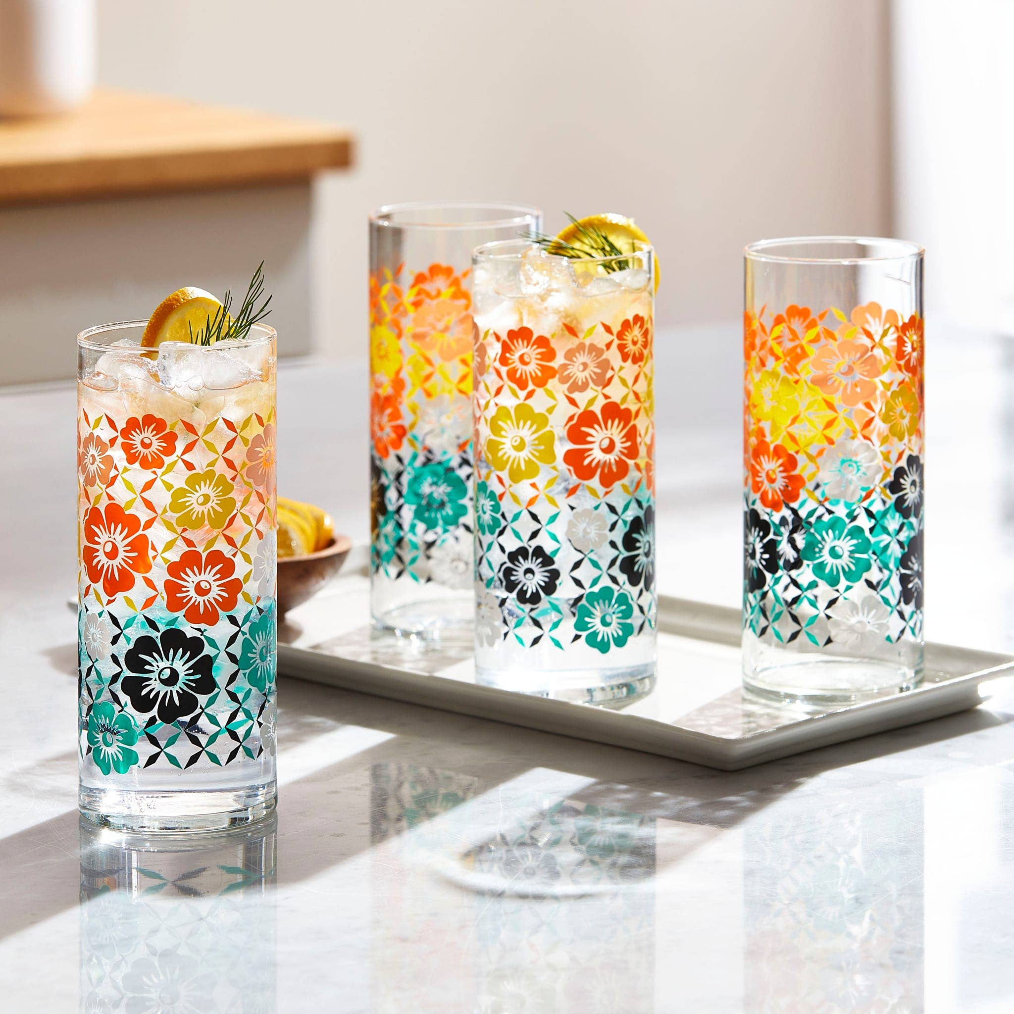 Libbey - Wholesale Drinking Glass/Cup - Libbey Vintage Flower Power Cooler Glasses, 16oz, Set of 41