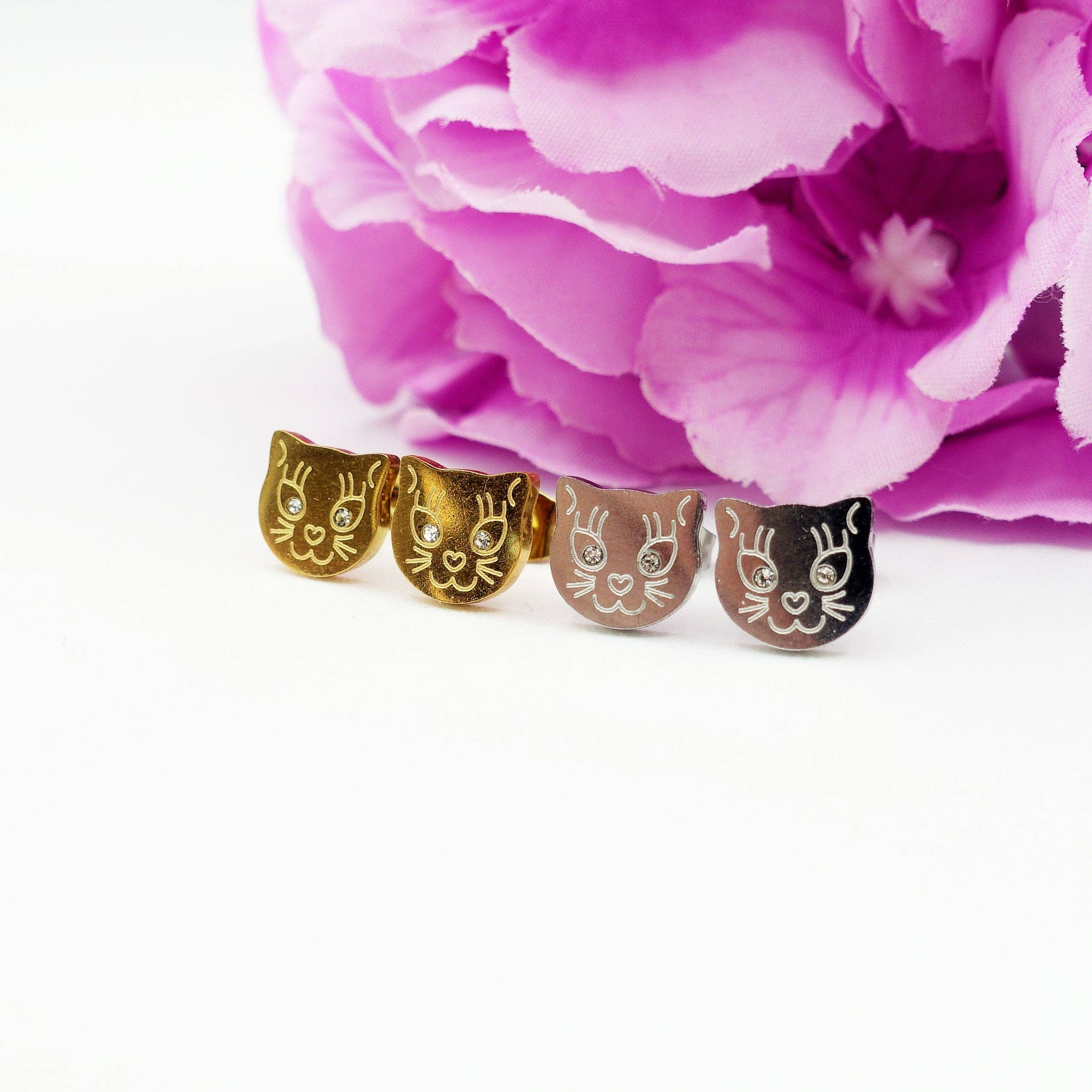 Daemon srls - Wholesale Stud/Post Earrings - MEOW - ACCIAIO INOSSIDABILE ~ Orecchini bottone a forma gattino1