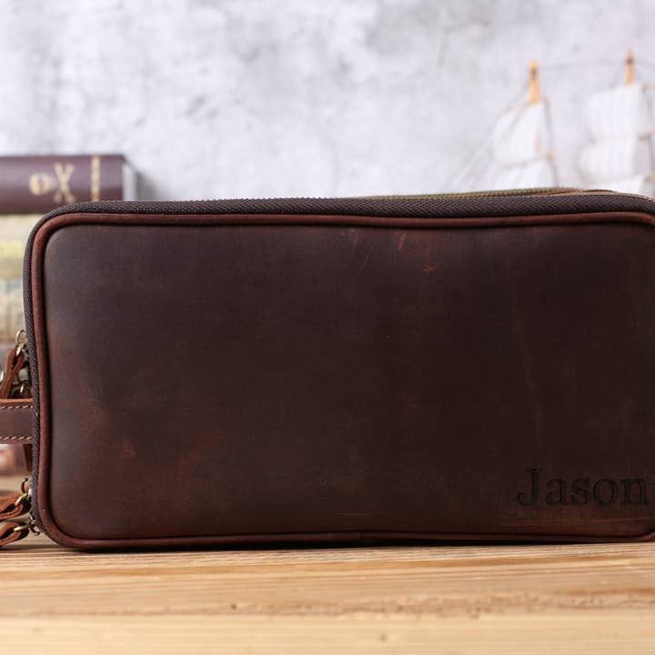 RockCow Leather Studio - Wholesale Toiletry Bag - Men's - Groomsmen Gift Personalized Leather Toiletry Bag Waterproof Leather Dopp Kit Men's Shaving Kit, Christmas Gift