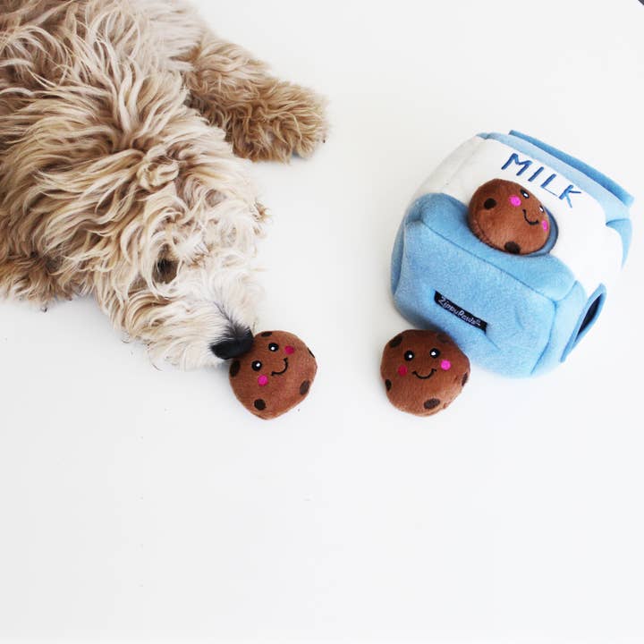 ZippyPaws – Großhandel Plüschtier – Hund – Zippy Burrow Hundespielzeug mit Milch und Keksen
