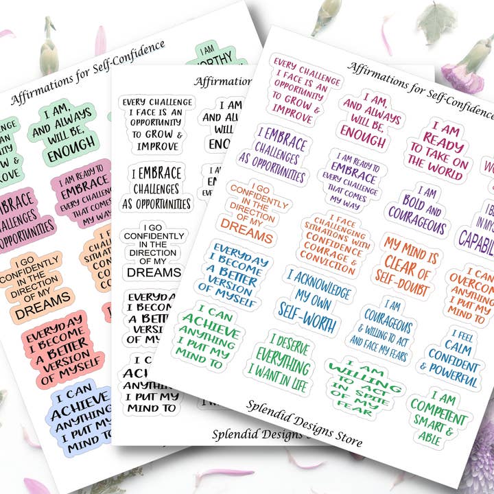 Positive Affirmations for Self-Confidence Sticker Sheet for wholesale by Splendid Designs Store