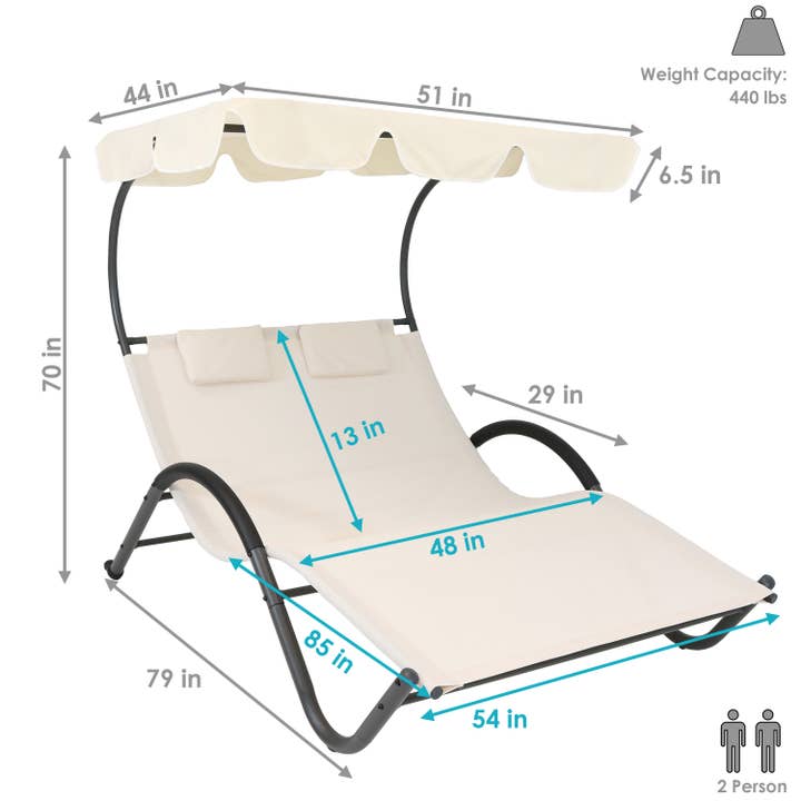 Sunnydaze Decor - Wholesale Chaise Lounge - Double Chaise Lounge with Canopy and Pillows - Beige