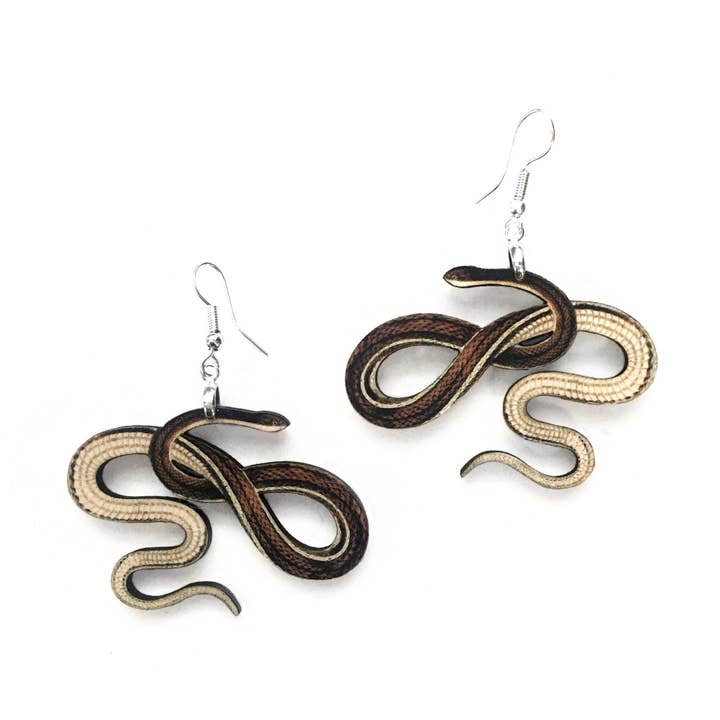 Garter Snake Earrings - Antique Image - Laser Cut Wood for wholesale by Toad Hill Farm