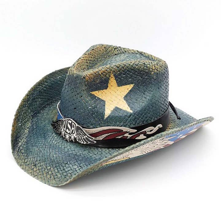 Verwaschener Cowboyhut mit den Buchstaben USA und amerikanischer Fla für den Großhandel von 3AM BY H&D ACCESSORIES