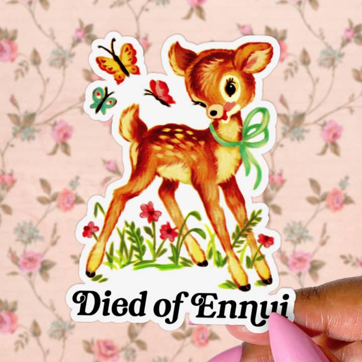 Retro Kitsch Sticker, Died of Ennui Gashlycrumb Tinies for wholesale by Pretty Toxic Stickers