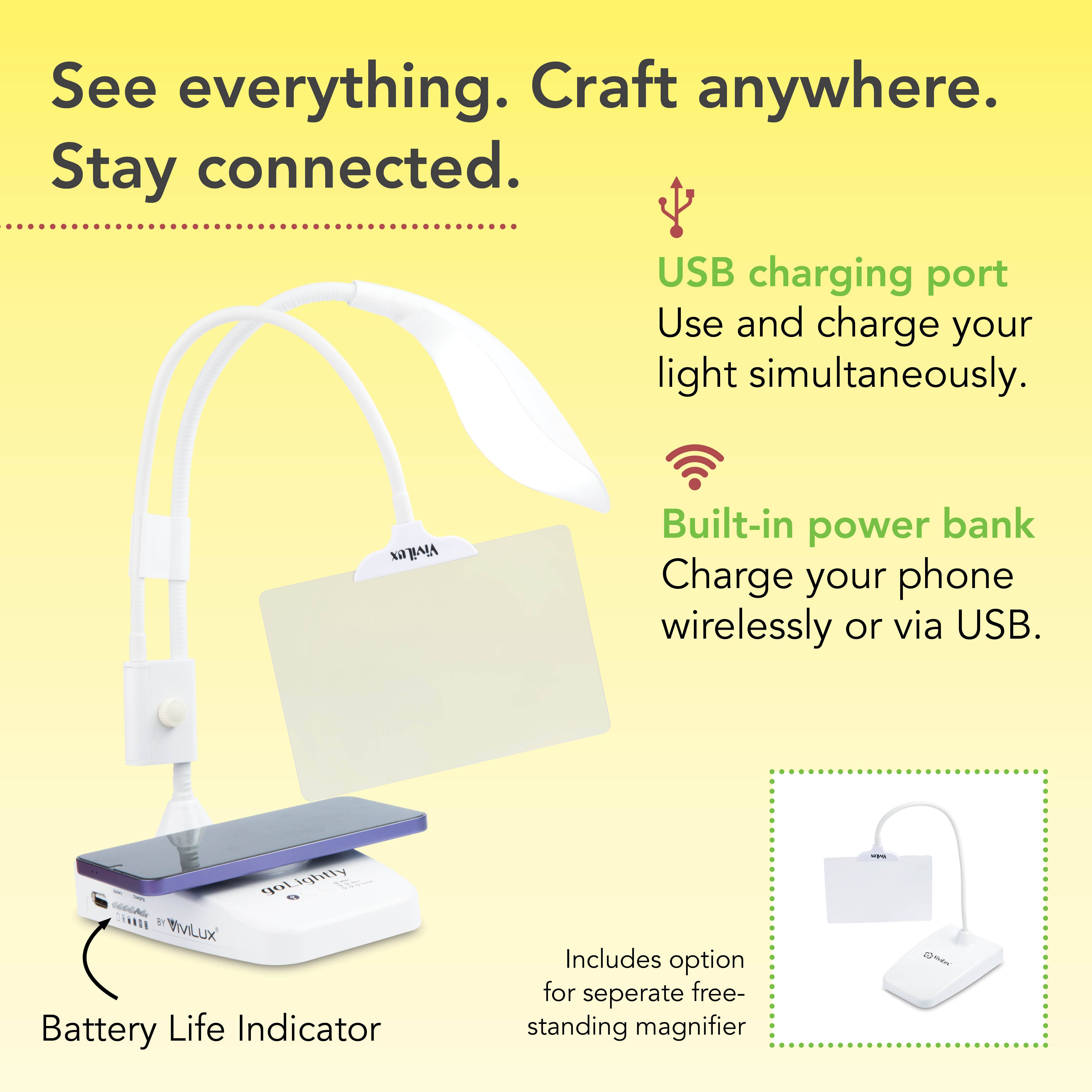 ViviLux LED Lights Magnifiers Lasers - Wholesale Accent/Desk Lamp - goLightly LED Craft Lamp - 3X Magnifier & Wireless Charger3