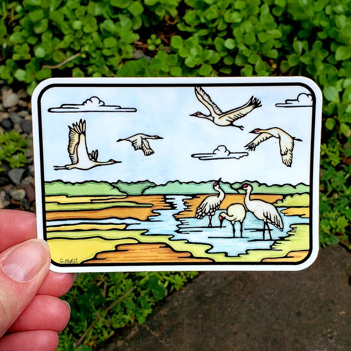 Vinyl Sticker Sandhill Crane for wholesale by Sarah Angst Art