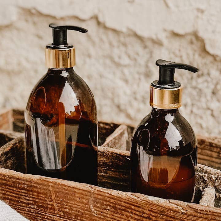 Little Pots - Wholesale Soap Dispenser - amber glass refillable gold soap dispenser bottle4