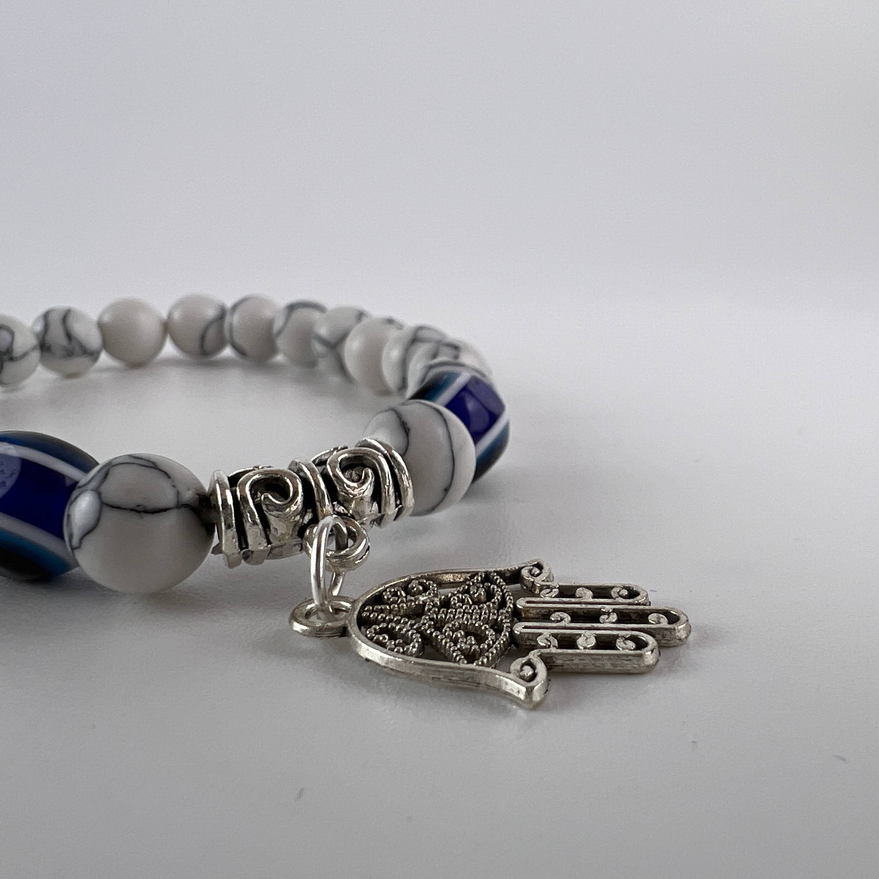 GREENROOTS USA LLC – wholesale Charm/dangle bracelet – Hamsa Hand Evil Eye W/ Howlite Bracelet W/ Velvet Bag5