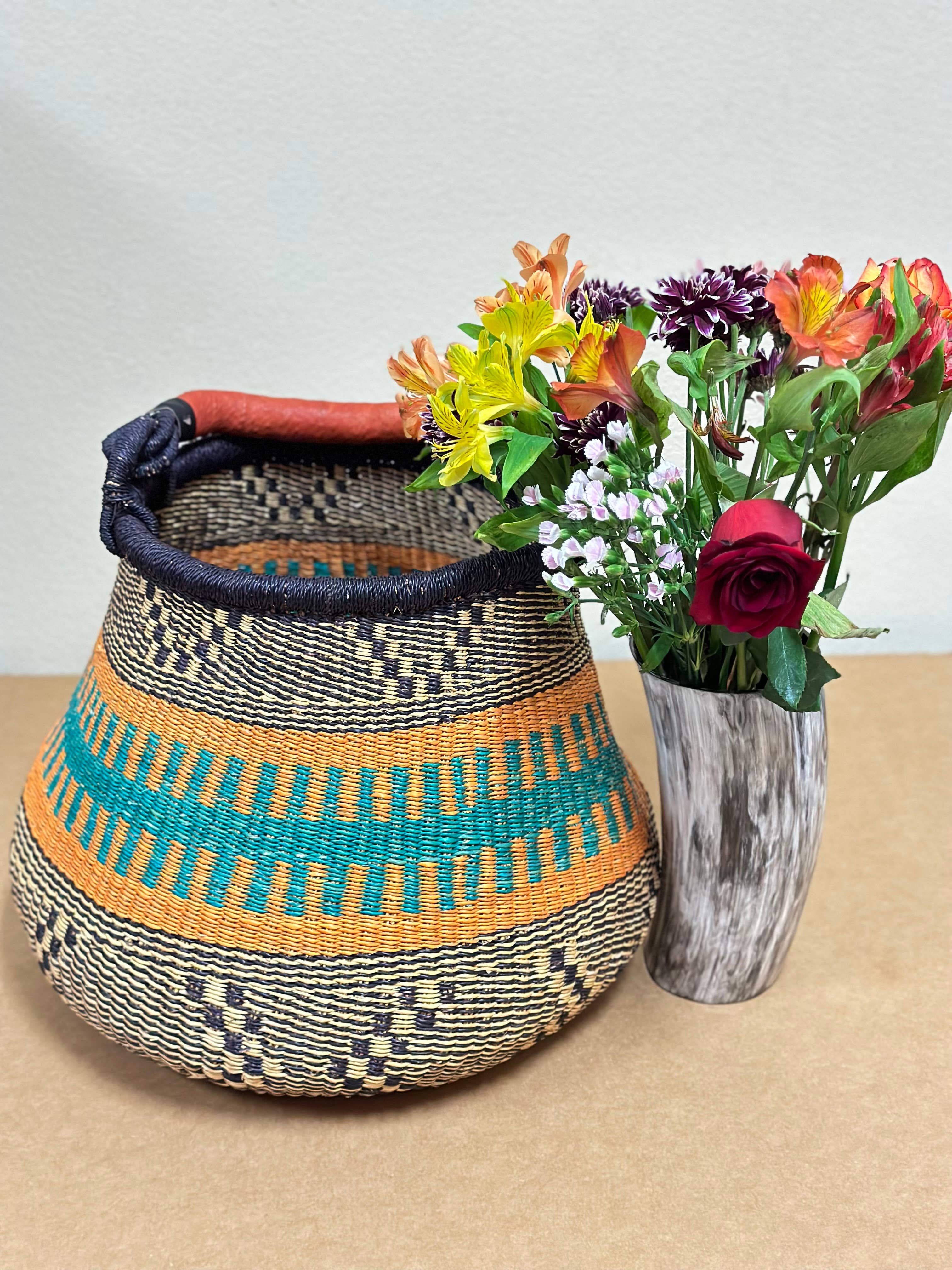 The African Home Goods - Wholesale Basket - Ghana Pot Basket Orange - diameter: 16"-18"; depth: 13"-15"1
