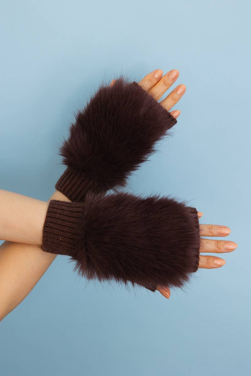 Leto Accessories – wholesale Gloves – Women's – Faux Fur Trim Fingerless Knit Mittens4