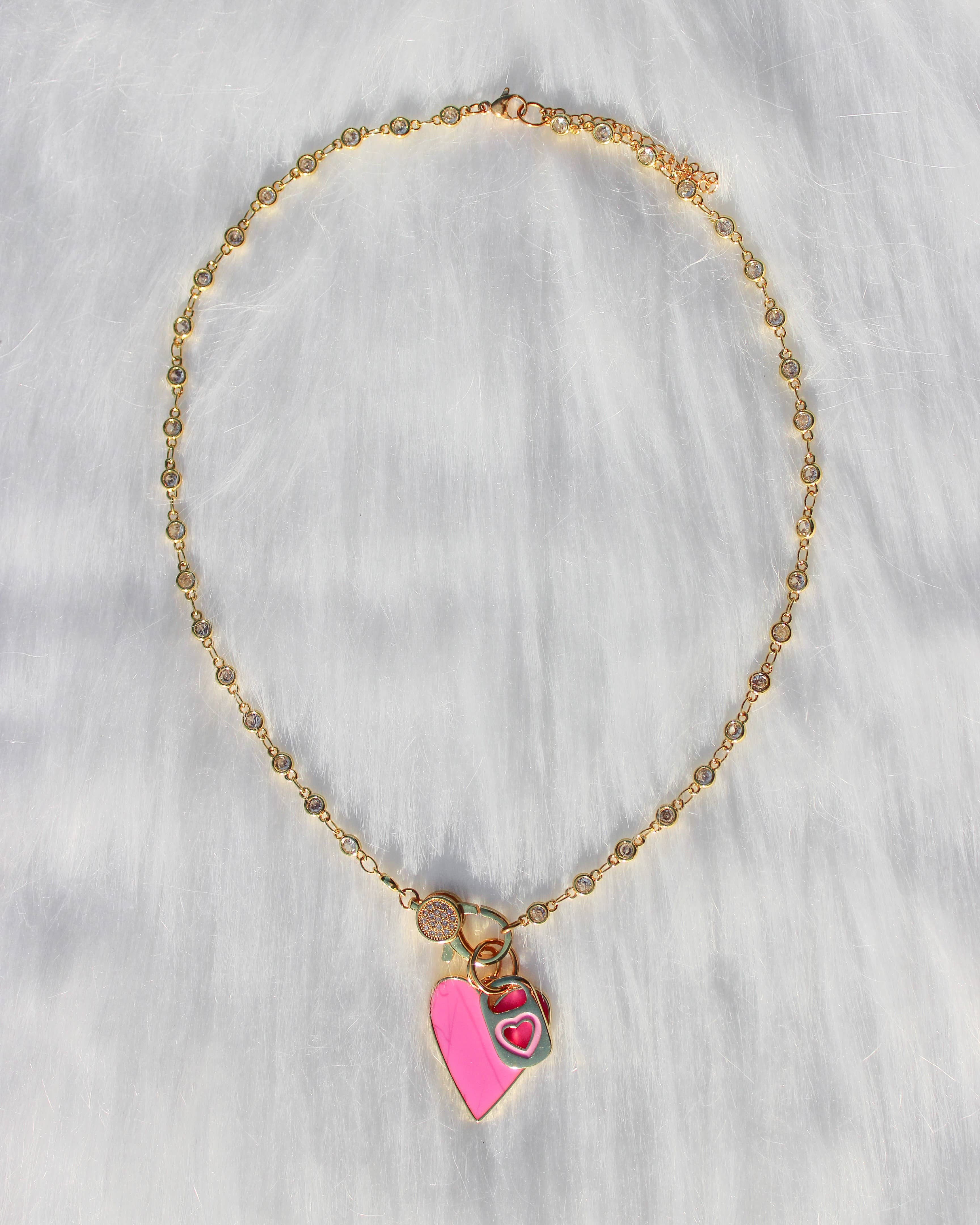 Beaded by Meg - Wholesale Pendant/Charm Necklace - Pop Off Pink- Front Clasp Heart Soda Tab Charm Necklace