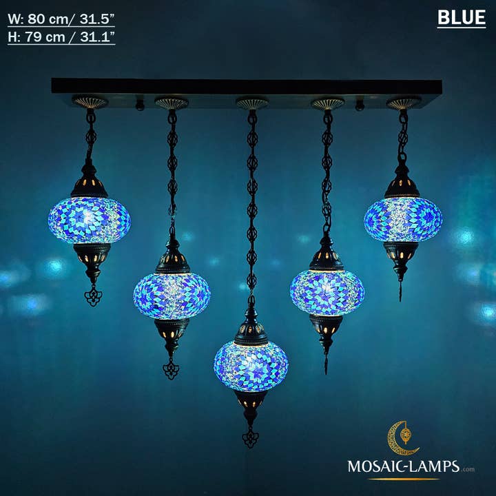 Lampadario a forma di isola turca a 5 globi, da tavolo ottomano a mosaico colorato, da bar, da bar, da caffetteria, da hotel per la vendita all'ingrosso da parte di Mosaic Lamps