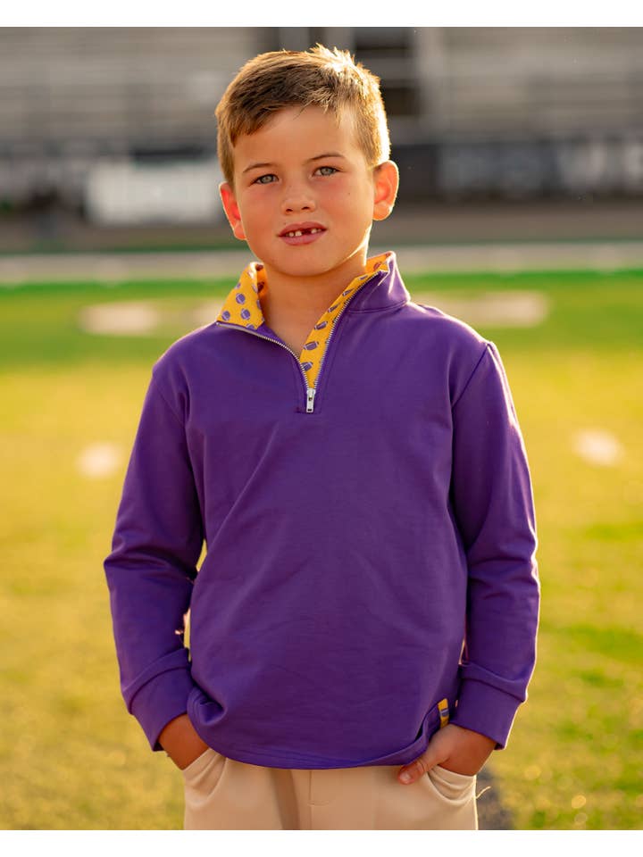 The Yellow Lamb - Wholesale T-Shirt - Kids - Game Day Quarter Zip - Purple and Gold