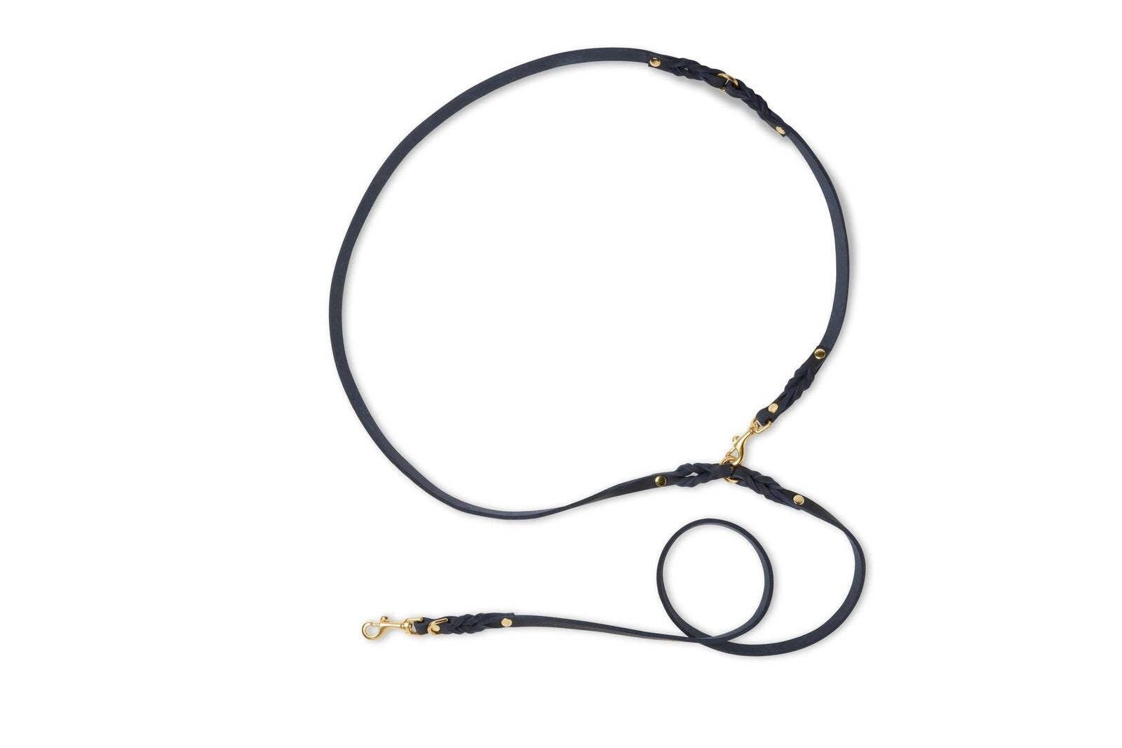 Molly and Stitch - Wholesale Pet Leash - Dog - Butter Leather 3x Adjustable Dog Leash - Navy Blue3