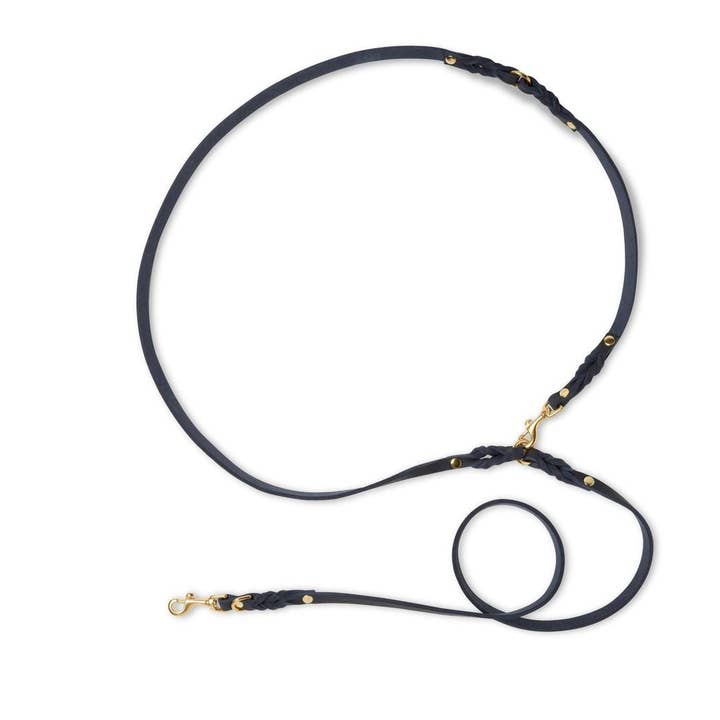 Molly and Stitch - Wholesale Pet Leash - Dog - Butter Leather 3x Adjustable Dog Leash - Navy Blue3
