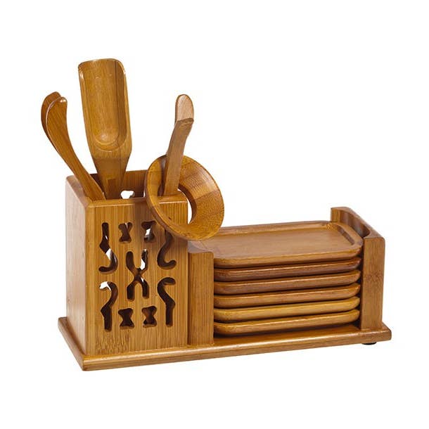 Set di accessori da tè in bambù con piattini per la vendita all'ingrosso da parte di Tea soul