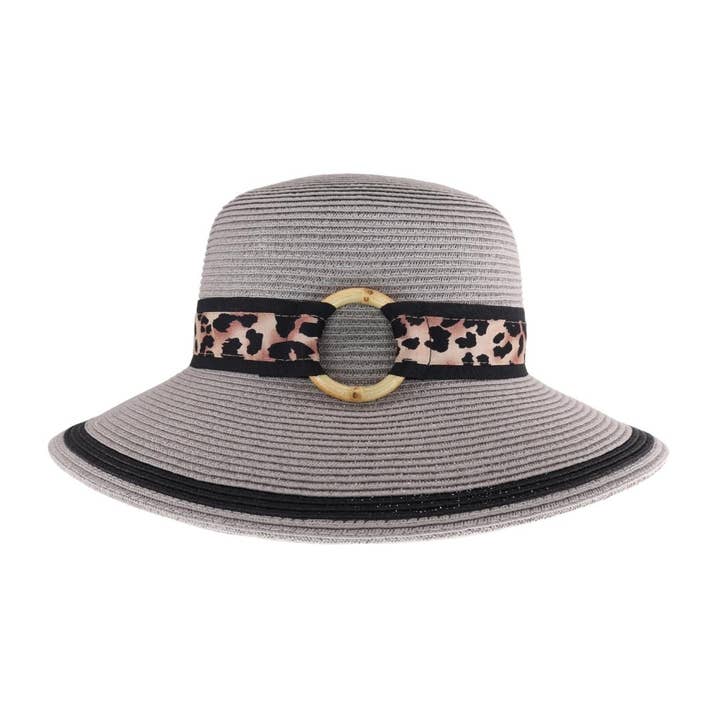 C.C Beanie – Chapéu de palha – Mulher por atacado – Anel-O-Ring Leopard Impressão C.C Sun Hat ST1009