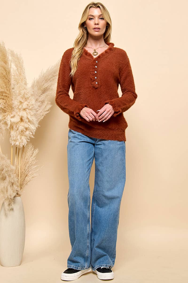 Cezele - Venta al por mayor Jersey de punto - Mujer - Jersey casual de manga larga con volantes10