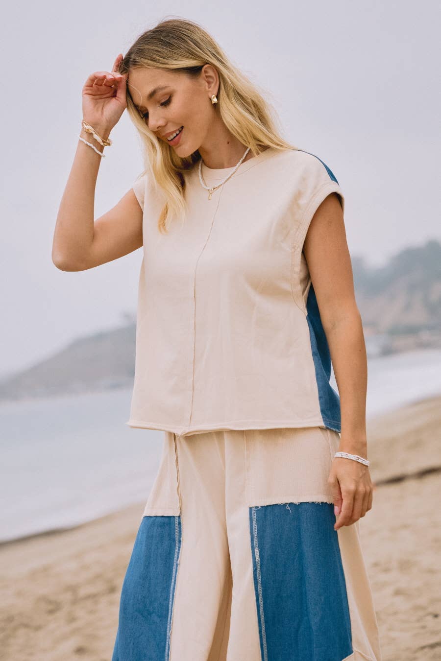 Oddi – wholesale Loungewear-topp - Dam – Plus tvättad fransk frotté denim Mixed Muscle Tank 6