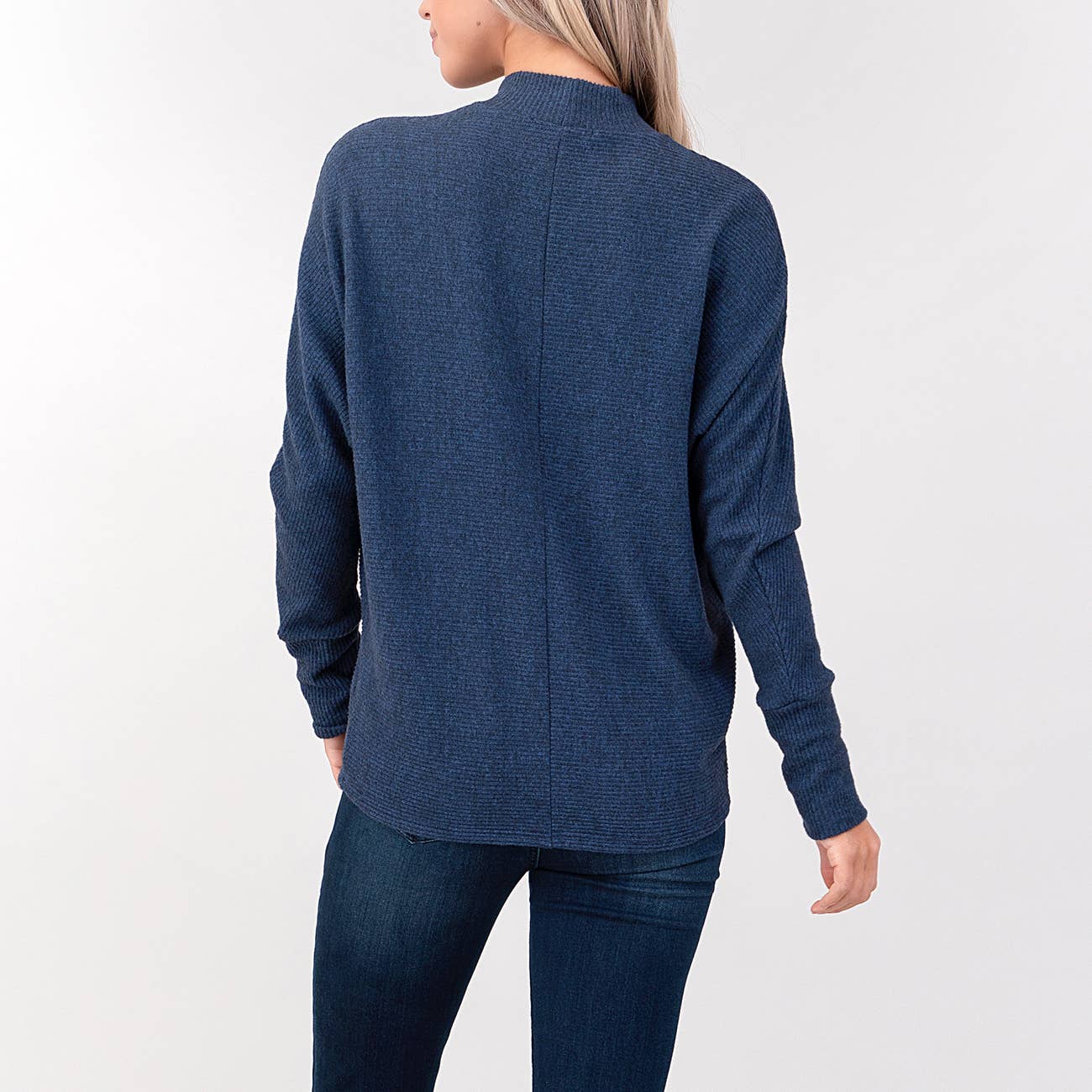 Heimious - Wholesale Knit Top - Women's - Mock Neck Long Dolman Sleeve Ribbed Knit Top, T26114