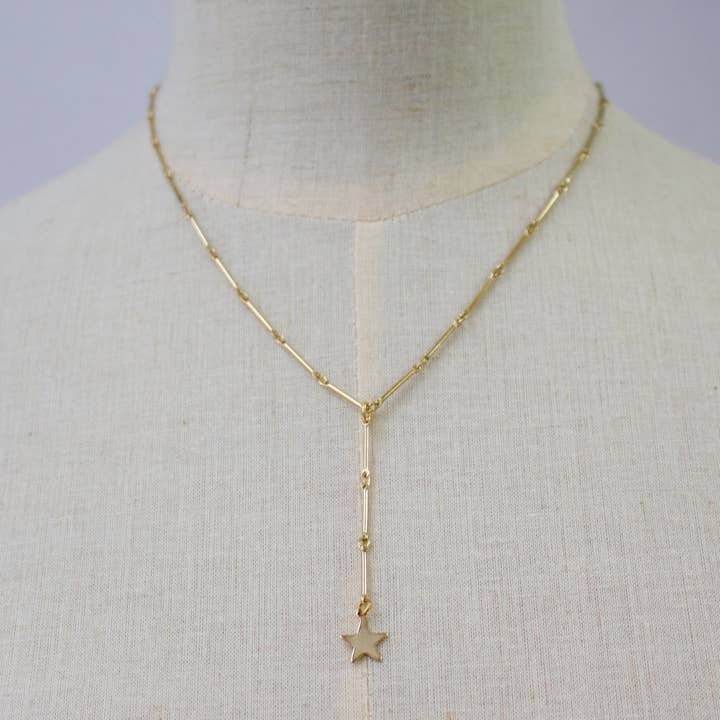 Y Pendant Necklace w/Star charm/bar chain|Gold|Silver for wholesale by a.v. max