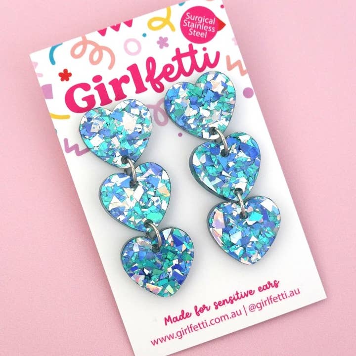 Girlfetti - Wholesale Dangle Earrings - Triple Heart Acrylic Dangle Earrings4