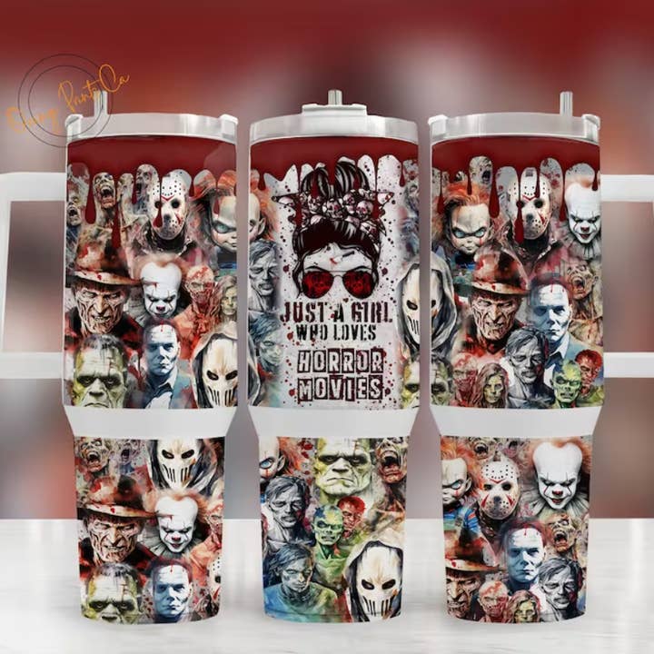 Just A Girl Who Loves Horror Movies 40oz Tumbler with Handle for wholesale by JAC Wholesale